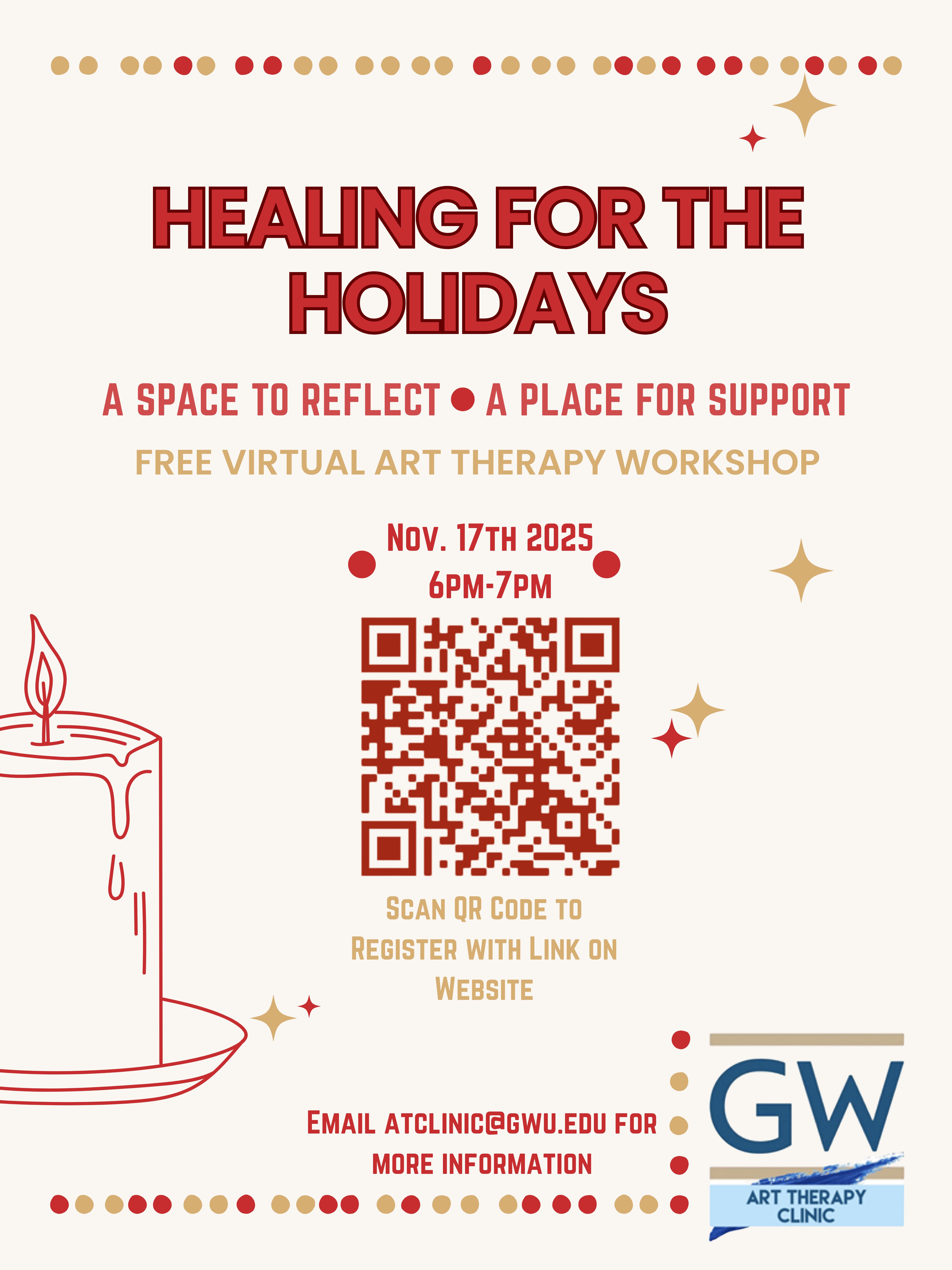 Holiday Healing Art Therapy Workshop in November Flyer for Holiday Healing Workshop