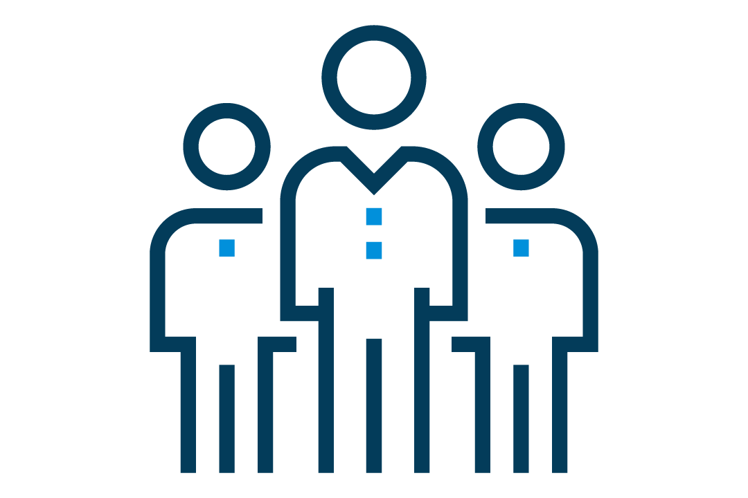 Graphic of three people standing together.